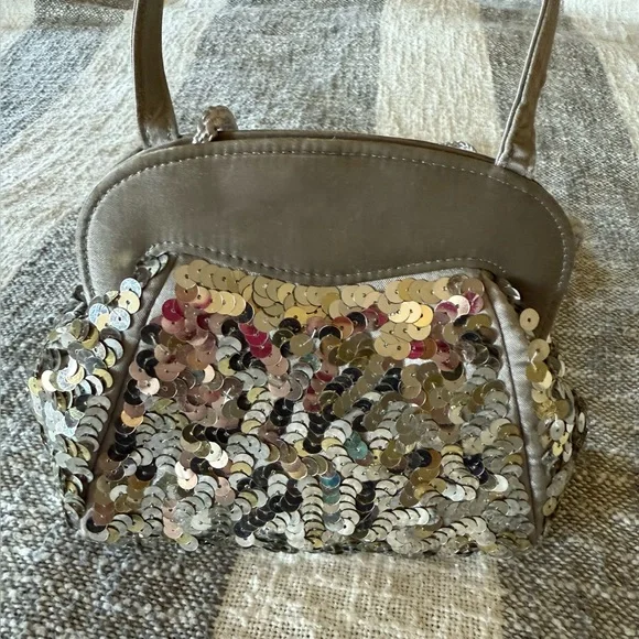 Vtg Preston & York Silver Sequined Small Evening Hand Bag Y2K - Picture 1 of 10